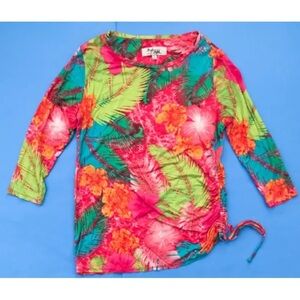High Fifth Petite Tropical Shirt PS Bright Colors Ruched Side Groovy PRICE FIRM